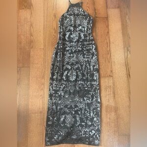 Laundry By Shelli Segal Vintage 90s Velvet Baroque High Neck Midi Dress 2 Petite